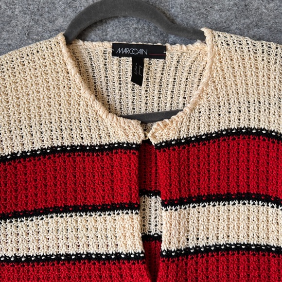 Marc Cain Red Striped Organic Cotton Cardigan Fringe Hem Knit Germany Size 6 - Picture 4 of 16